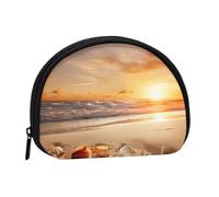 Beach with Seashells Sunset Prints Coin Purse Shell Mini Pouch Wallet Change Bag for Women Girls Kids