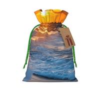 Beach With Sunset Christmas Drawstring Gift Bag Santa Sack With Cards