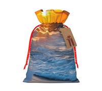 Beach With Sunset Christmas Drawstring Gift Bag Santa Sack With Cards