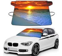 Beach With Sunset Print Automotive Windshield Frost Cover Protector For Winter Use, Ice Snow Protector Covers For Car