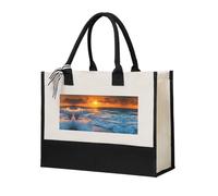 Beach with Sunset Print Cotton Canvas Tote Bag for Women, Canvas Tote Bag for Gifting,Canvas Beach Bag, Reusable Shopping Bag