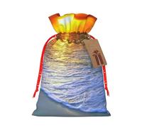 Beach With Sunset Print Drawstring Bags Burlap Gifts Bag With Drawstring Gift Bags For Wedding/Party/Festival/Storage