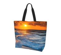 Beach with Sunset Print Large Women Tote Bag,Stylish Waterproof Ladies Shoulder Bag, Folding Beach Travel Bag for Work,Shopping
