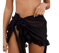 Beach Wrap Sarong for Women, Sexy Chiffon Bikini Swimsuit Skirt with Ruffles Swimsuit Wrap Dress Skirt for Women Holiday Beach Wear Cover up Black