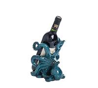Beachcombers 7.5" Octopus Kraken Sculpture Countertop Blue Resin Premium Single Wine Bottle Holder Rack All Seasons Summer Kitchen Bar Barware Nautical Coastal Beach House Decor Decoration 7.5 x 8.3 x