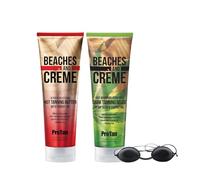 Beaches and Creme Ultra Rich Hot Tanning Butter 250ml & Dark Tanning Gelee 250ml + Sunbed Goggles - Hydrating Tan Enhancer with Carrot Oil, Hemp Seed, Shea Butter & Oolong Tea - Summer Fragrance