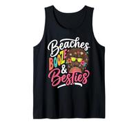 Beaches Booze & Besties Black Girl Summer Vacation Messy bun Tank Top
