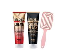 Beaches & Crème Hot & Black Tanning Butter Bundle 250ml | Enriched with Carrot Oil, Hemp Seed & Shea Butter for Deep Bronze Glow, Vitamin A Skin Nourishment & Hair Brush Included