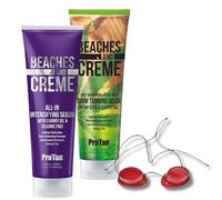 Beaches & Creme Tanning Gelee & Intensifying Serum Set 250ml -Hemp Seed & Carrot Oil Dark Tan Enhancer with Tattoo-Safe Hydration, Violet Tone Correction & UV/Spray Tan Compatible+Protective Goggles