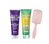 Beaches & Crème Tanning Serum & Facial Intensifier Bundle | With Hyaluronic Acid, Carrot Oil & Tattoo ColorShield for Dark Glow, Anti-Ageing Skin Care & Hair Brush Included