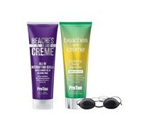 Beaches & Crème Tanning Serum & Facial Intensifier Bundle | With Hyaluronic Acid, Carrot Oil & Tattoo ColorShield for Dark Glow, Anti-Ageing Skin Care & Sunbed Goggles Included