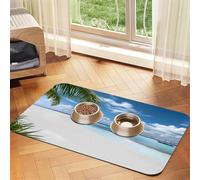 Beaches in The Maldives Pet Food Mat 23.62x15.71in Absorbent Non-Slip PU Leather Feeding Mat for Dogs Cats Rubber Bottom Fast Drying Rollable Pet Bowl Placemat