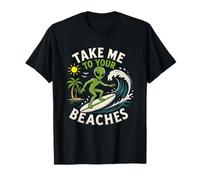 Beaches Surfing Beach Summer Alien UFO Abduction Vacation T-Shirt