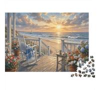 Beachfront Porch 1000 Piece Puzzle Ocean Sunrise for Relaxation First-Time Jigsaw Users Memory Improvement Small Gift Idea 70x50cm/1000pcs