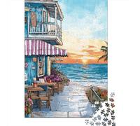 Beachfront Sunset Cafe Jigsaw Puzzle for Adults, 1000 Pieces, 52x38cm/1000pcs; A Calm After-work Activity; White Card Pieces with Reduced Dust