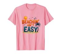 Beachin' Ain't Easy - Summer Fun Tropical Vacation Quote T-Shirt, Men, Pink, S