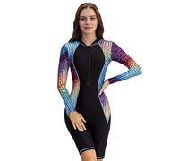Beachkini One-Piece Swimsuit for Women Long-Sleeved Swimwear with Front Zip Triangle Swimsuit,72 Colorful,XL