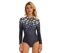 BEACHKINI One-Piece Swimsuit for Women Long-Sleeved Swimwear with Front Zip Triangle Swimsuit,Letter Gradient,XXL