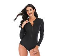 BEACHKINI One-Piece Swimsuit for Women Long-Sleeved Swimwear with Front Zip Triangle Swimsuit,Noir 66631,L