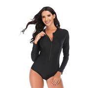 BEACHKINI One-Piece Swimsuit for Women Long-Sleeved Swimwear with Front Zip Triangle Swimsuit,Noir 66631,XXL