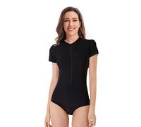 Beachkini One-Piece Swimsuit for Women Long-Sleeved Swimwear with Front Zip Triangle Swimsuit,Solid Black,3XL