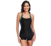 BEACHKINI Swimwear Women's Boyleg One Piece Swimsuit Sports Swimming Open Back Swimsuit Competitive Bathing Suit,Black Gray,12