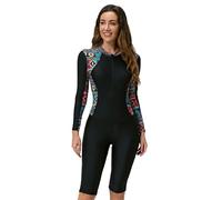 BEACHKINI Women's One-Piece Swimsuit for Women Long-Sleeved Swimwear with Front Zip Swimsuit,Surfwear,Rash Guards,Colorful Print,XL