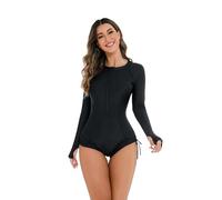 BEACHKINI Women's One-Piece Swimsuit with Long-Sleeved,Bathing Suit,Front Zip Swimsuit,Surfwear,Diving Suit,Rash Guards,83 Pure Black,XXL