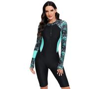 Beachkini Women's One-Piece Swimsuit with Long-Sleeved,Bathing Suit,Front Zip Swimsuit,Surfwear,Diving Suit,Rash Guards,84 Green,3XL