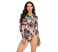 BEACHKINI Women's Zip Up Rash Guard Long Sleeve Swimsuit One Piece Swimwear (08, L)