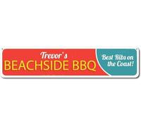 Beachside BBQ Sign, Personalized Best Ribs on Coast Sign, Custom 252 for Indoor Outdoor Yard Street Signs 16x4 inches