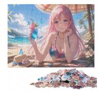 Beachside Glow Anime Girl Adult Wooden Jigsaw Puzzle | Colour and shape sorting: a simple way to organise the image over several sessions.
