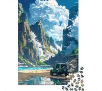 Beachside Jeep Adventure 1000 Piece Jigsaw Puzzle, European City Streetscape, Thick Cardboard Pieces, Screen-Free Fun for Puzzle Lovers, 70x50cm/1000pcs