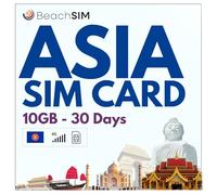 BeachSIM Asia SIM Card 30 days. 10GB Data at 4G/5G Speed. Data Only SIM Free Roaming in Indonesia, Philippines, Thailand and 9+ Asian Countries