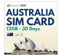 BeachSIM Australia SIM card 30 days. 12 GB data only at 4G/5G speeds. Fast and Easy Activation. Free roaming in New Zealand