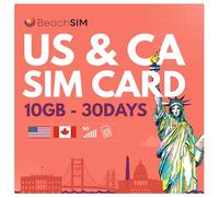 BeachSIM Canada SIM Card. 10GB 4G/5G. Free US Roaming. Data Only. Easy Recharge. Compatible with iOS and Android. Valid 30 days.