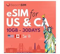 BeachSIM Canada & USA eSIM - 30 Days.10GB Data Only 4G/5G.Prepaid & Easy to Activate. Ideal for Travel