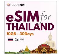 BeachSIM eSIM Thailand 30 days. 10GB Data Only at 4G/5G Speed. Fast Activation. Easy Charging. Compatible with iOS and Android.