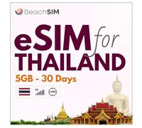 BeachSIM eSIM Thailand 30 days. 5GB Data Only at 4G/5G Speed. Fast Activation. Easy Charging. Compatible with iOS and Android
