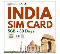 BeachSIM India SIM Card 30 days. 5GB Data at 4G/5G speeds. Prepaid Data SIM Only. Fast Activation. Easy Recharge. Works on iOS and Android Devices.
