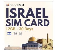 BeachSIM Israel SIM Card 12GB Data at 4G/5G Speeds Only Prepaid Data SIM Card Quick Activation Easy Charging Works on iOS and Android Devices Valid for 30 Days