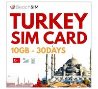 BeachSIM SIM Card Turkey 30 days. 10GB Data with 4G/5G Speed. Prepaid SIM Card for Data Only. Quick Activation. Easy to Recharge. Works on iOS and Android Devices.