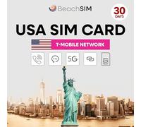 BeachSIM USA SIM Card 30 days with Unlimited 5G Data, Calls and SMS. T-Mobile Network. Hotspot Enabled. iOS & Android Compatible