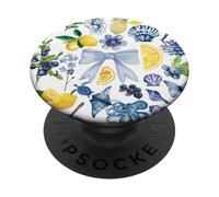 Beachy Blue Bow Coastal Lemon & Shells Preppy Summer Collage PopSockets Adhesive PopGrip