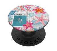 Beachy Blue Coastal Sea Shells Starfish Hibiscus Preppy Cute PopSockets Adhesive PopGrip