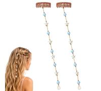 Beachy Coastal Hair Accent: Starfish Hair Chain with Shell and Blue Beads, Hidden Clip-In Boho Jewelry Accessory for Women, Perfect for Beach Vacations, Summer Festivals, and Weddings (2pc)
