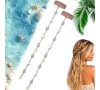 Beachy Mermaid Hair Accent,Ocean-Inspired Hairpin with Starfish & Blue Bead Shell Charms,Starfish & Bead Details Summer Beach Vacations Hair Accent for Womens Wedding Festival Party (2pcs)