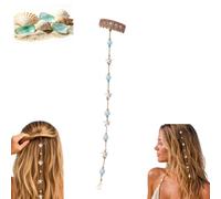 Beachy Mermaid Hair Accent, Ocean Starfish Beaded Decorative Snap Hair Clips, Boho Clip-In Layered Hairs Accessory, Summer Styling Pearl Shell Caribbean Accessory Vacation Seaside (Blue 1pcs)