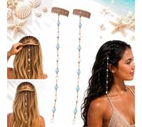 Beachy Mermaid Hair Accent,Starfish & Bead Details for Women,Blue Star Decorative Snap Hair Clips,Boho Clip-In Layered Hairs Accessory for Beach Vacations, Weddings, and Festivals (2PCS)