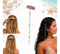 Beachy Mermaid Hair Accent,Starfish & Bead Details for Women,Blue Star Decorative Snap Hair Clips,Boho Clip-In Layered Hairs Accessory for Beach Vacations, Weddings, and Festivals (1PCS)